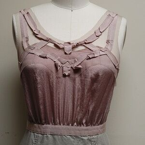 Ann Taylor Loft Mixed Media Neutral Fitted Dress 2/4